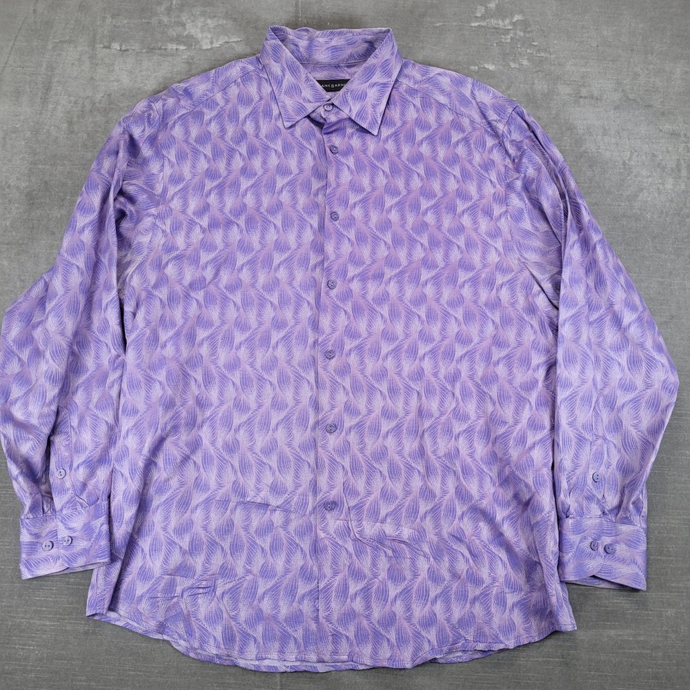Jhane Barnes Mens Large Purple Leaf Print Button Down‎ Long Sleeve Dress Shirt